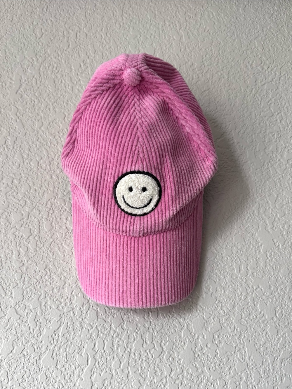 Pink Corduroy Smile Patch Baseball Cap